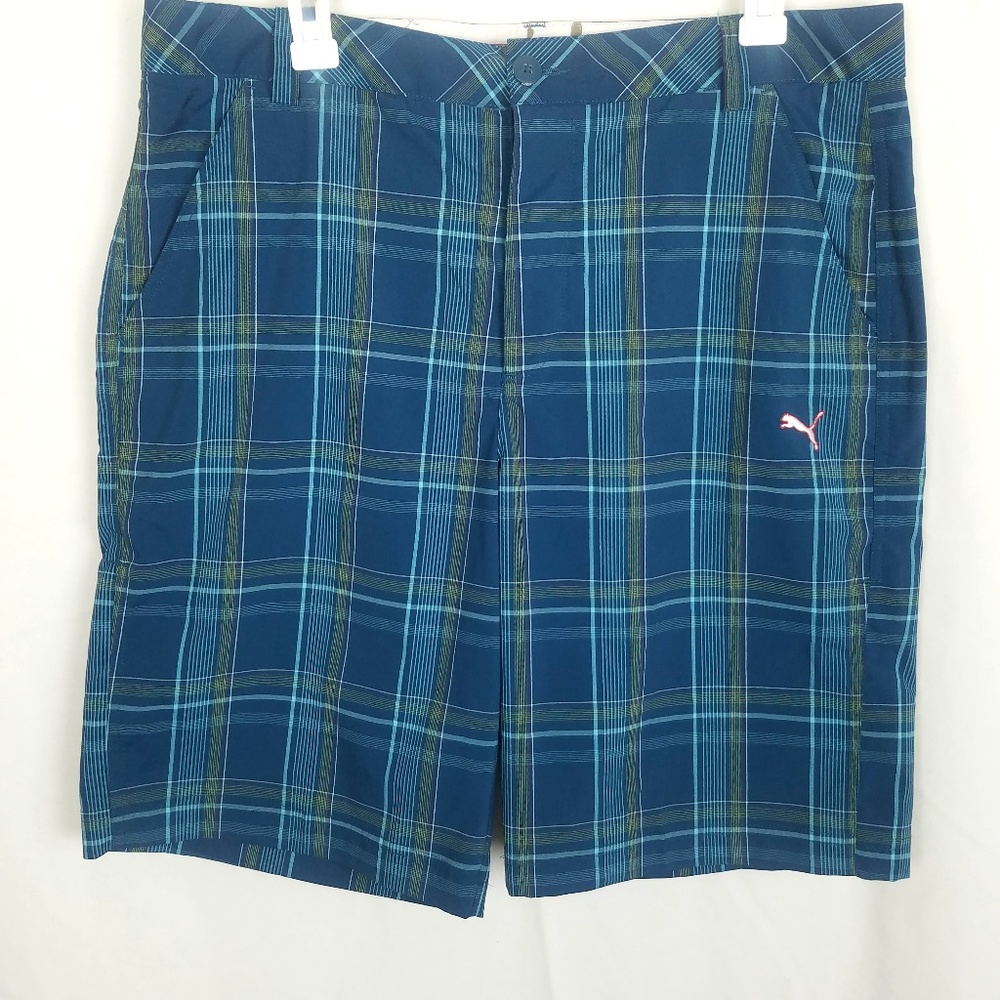 PUMA - Blue Green Plaid Men's Swimming Trunks W34
